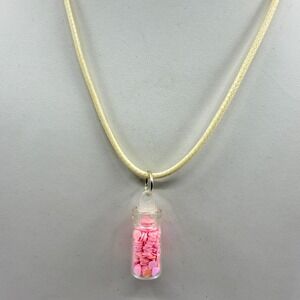 Pink Heart Confetti Glass Bottle Pendant Necklace Boho Festival Gift Layering